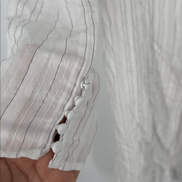 Free People Luna Button Down Pin Stripe Puff Long Sleeve Maxi Top XL - Picture 10 of 12